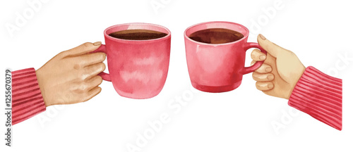 コーヒーカップを持つ手の水彩風イラスト　生成AI