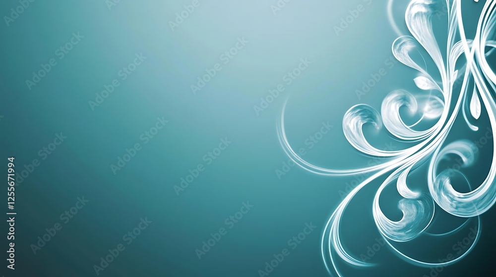 Teal Background with Elegant Swirling Floral Design Teal Background with Elegant Swirling Floral Design