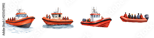 Colorful art piece of Various Rescue Boats on Water photo