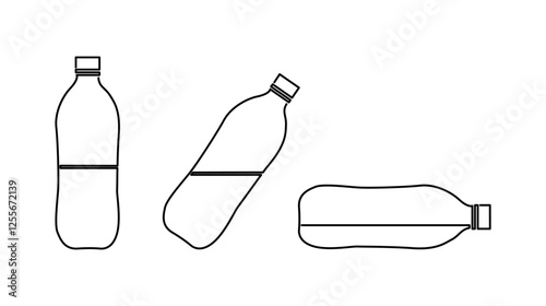 vector illustration of a bottle, line art continues three bottles filled with water at different angles