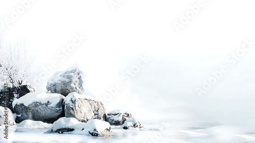 Winter scenery, rocks, and snow-covered winter