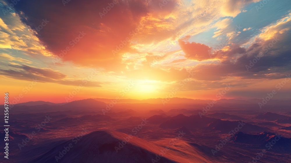 Fototapeta premium Majestic Mountain Landscape at Sunset with Vibrant Colors and Dramatic Sky