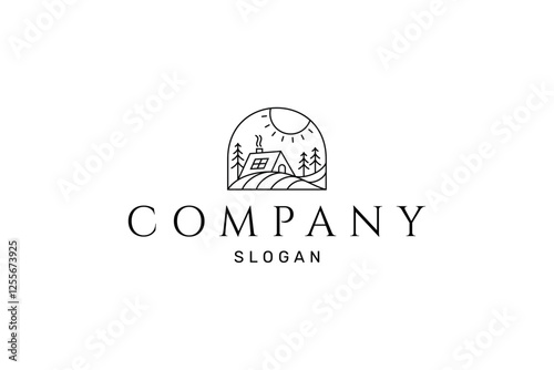 cottage rural house logo in line art design style