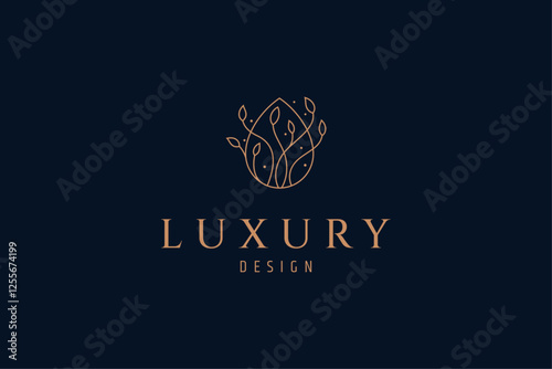 leaf water drop logo in minimal line art design style