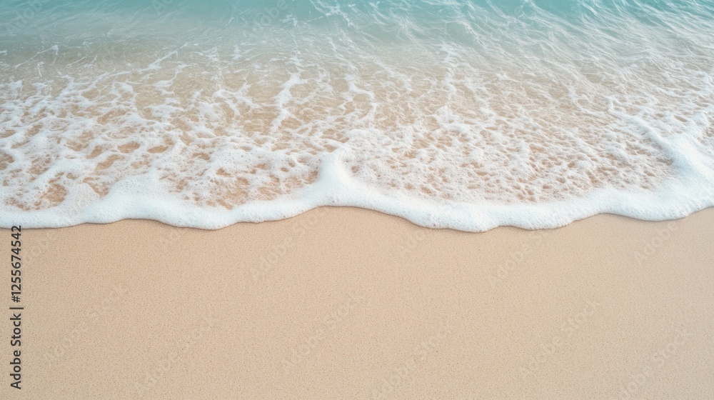 Gentle waves lap against soft sand, creating serene coastal atmo Gentle waves lap against soft sand, creating serene coastal atmo