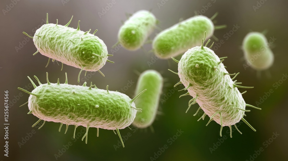 Fototapeta premium Microscopic view of vibrant green bacteria showcasing unique sha