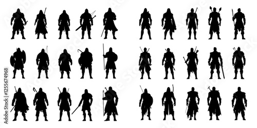 Fantasy warrior silhouette, isolated – a modern illustration of a knight and fighter