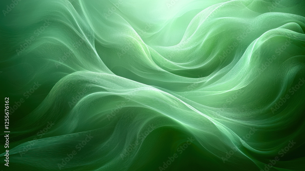 Flowing green fabric waves abstract background design texture Flowing green fabric waves abstract background design texture