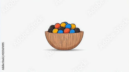 Colorful Decorative Candy Balls in a Wooden Bowl Against a Minimalistic Background photo