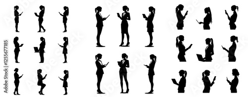 A compilation of business women and teachers in skirts across different scenarios and poses. Modern, easily editable illustration