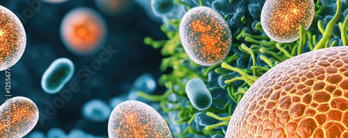 Marine life microscopic idea. Close-up of vibrant cells illustrating biological diversity and microscopic beauty.