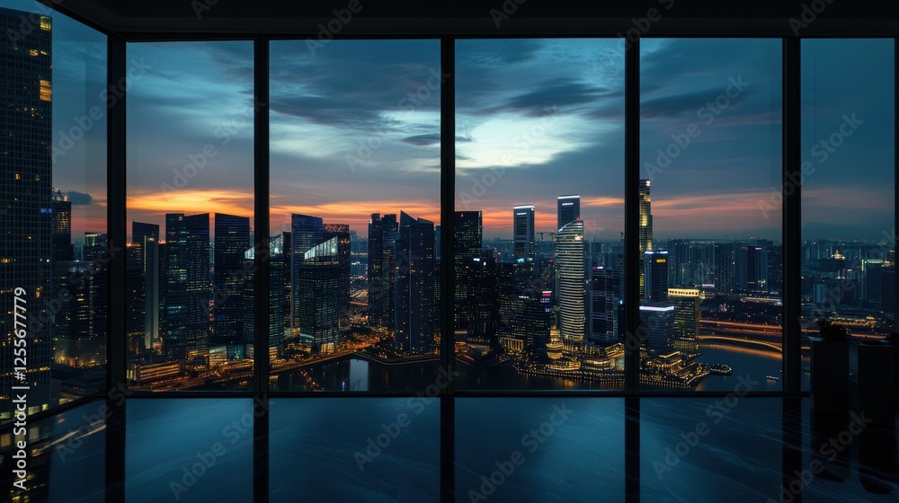 Fototapeta premium A cutting-edge executive office in Singapore with smart technology and a sleek, modern aesthetic