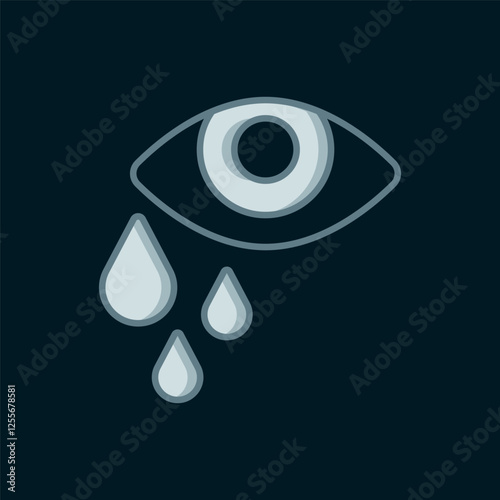 Line Tear cry eye icon isolated on black background. Flat filled outline style with shadow. Vector