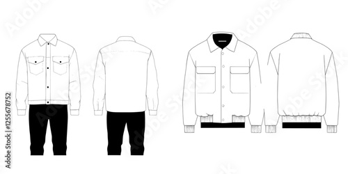 Modern design outline of a flat-sketch zip jacket illustration