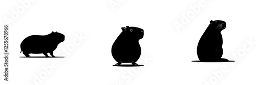Modern hand-drawn silhouette of a wombat against a white background