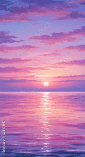 Serene purple and pink sunset over tranquil ocean waters