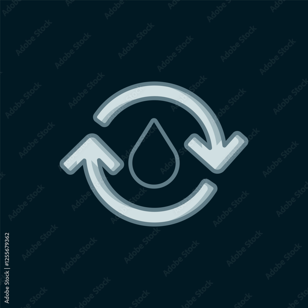 Line Recycle clean aqua icon isolated on black background. Drop of water with sign recycling. Flat filled outline style with shadow. Vector