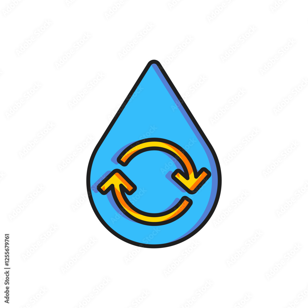 Color Recycle clean aqua icon isolated on white background. Drop of water with sign recycling. Flat filled outline style with shadow. Vector Color Recycle clean aqua icon isolated on white background. Drop of water with sign recycling. Flat filled outline style with shadow. Vector