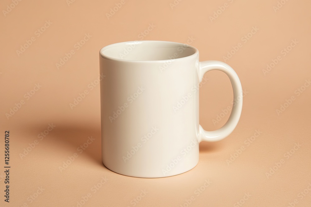 Minimalist design showcases plain mug against soft pastel backdr Minimalist design showcases plain mug against soft pastel backdr
