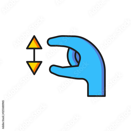 Color Human standing and showing the size of something with his hands icon isolated on white background. Approximate measurements. Flat filled outline style with shadow. Vector