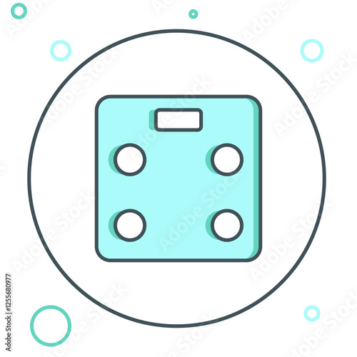 Line Smart bathroom scales icon isolated on white background. Weight measure equipment. Internet of things concept with wireless connection. Colorful outline concept. Vector