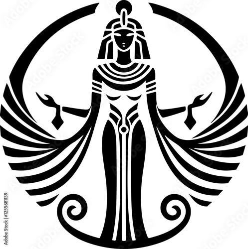 sketch vector illustration silhouette icon logo symbol mandala classic vintage ethnic beauty woman egyptian queen  