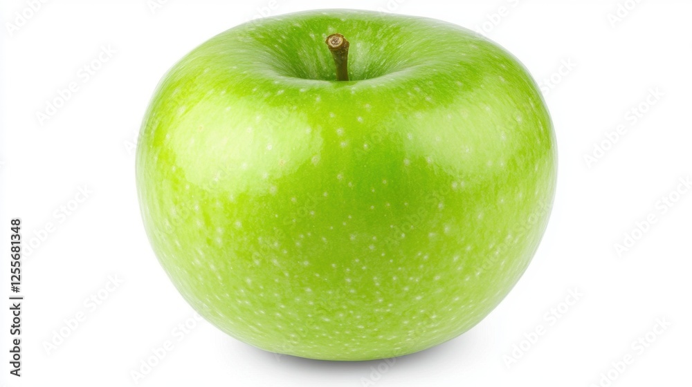 Single Fresh Green Apple with a Smooth Surface and Bright Color on White Background Single Fresh Green Apple with a Smooth Surface and Bright Color on White Background