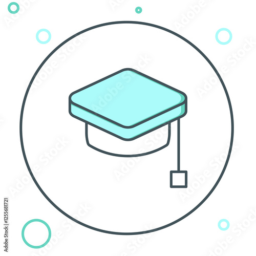 Line Graduation cap icon isolated on white background. Graduation hat with tassel icon. Colorful outline concept. Vector