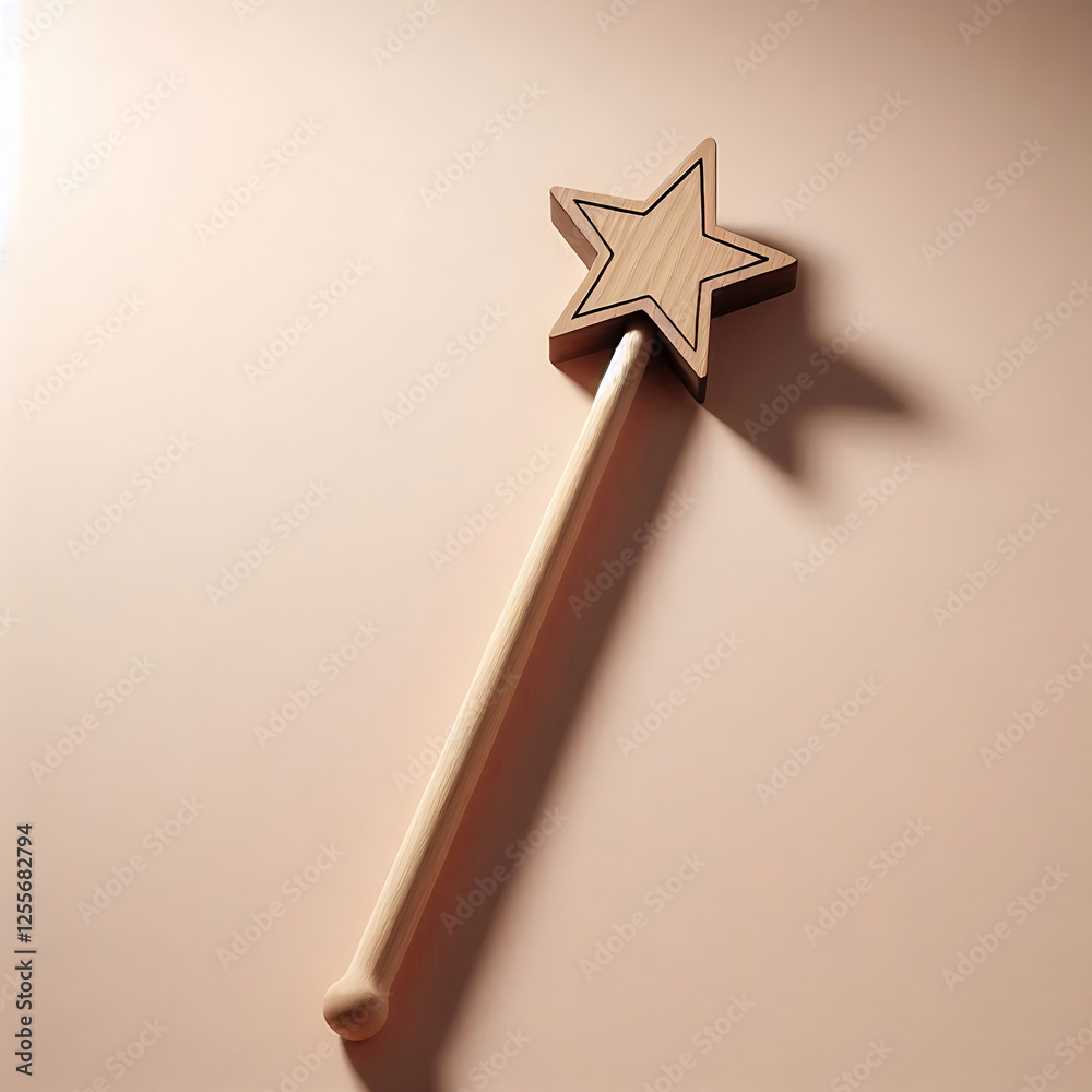 A wooden magic wand. Magic wand with a star. Children's toy. Props. A wooden magic wand. Magic wand with a star. Children's toy. Props.