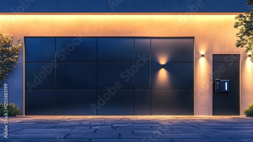 Concept of a home battery packs alternative electric energy storage system at modern home garage wall as backup or sustainable energy concepts.