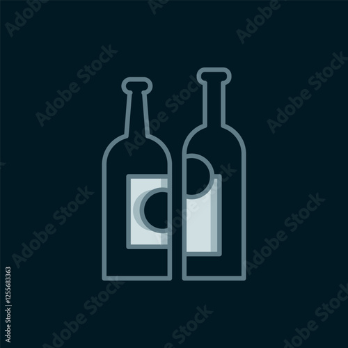 Line Bottles of wine icon isolated on black background. Flat filled outline style with shadow. Vector