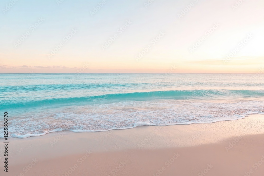 Calm ocean waves gently lapping against sandy shore during sunse Calm ocean waves gently lapping against sandy shore during sunse