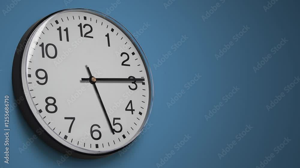 4K video Analog wall clock spinning clockwise animation through the hours, minutes, time lapse