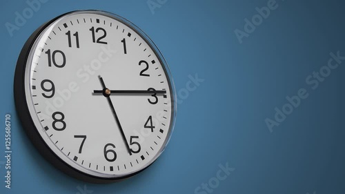 4K video Analog wall clock spinning clockwise animation through the hours, minutes, time lapse