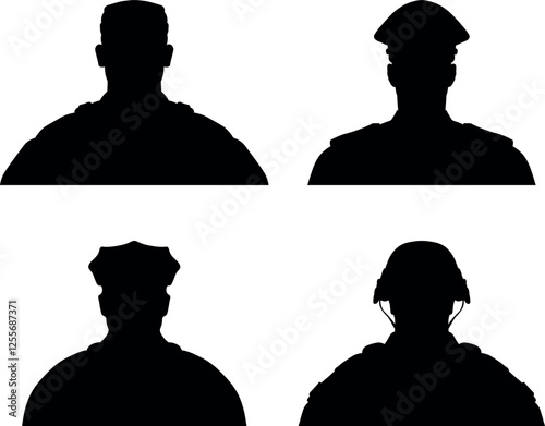 Avatar profile army and police face silhouette or icon. Unknown or anonymous person. Vector illustration