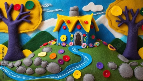 fantasy house made of felt-like material in bright colors