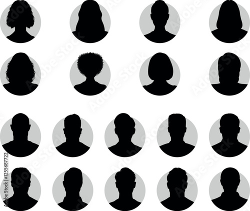 Avatar profile male and female face silhouette or icon. Unknown or anonymous person. Vector illustration