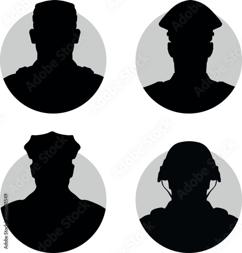 Avatar profile army and police face silhouette or icon. Unknown or anonymous person. Vector illustration