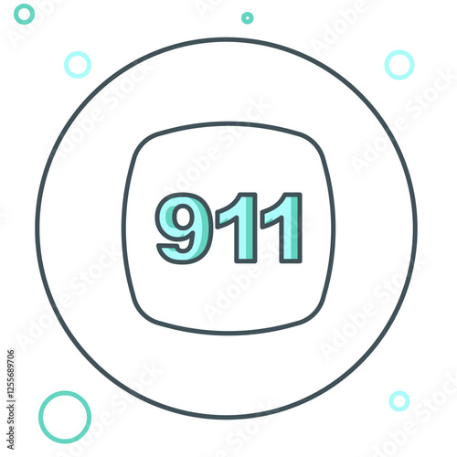 Line Telephone with emergency call 911 icon isolated on white background. Police, ambulance, fire department, call, phone. Colorful outline concept. Vector