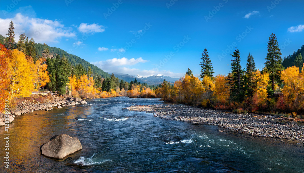 Obraz premium tumwater river waft alongside the leavenworth in autumn