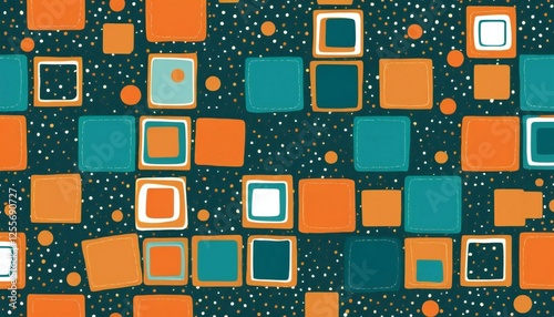 Abstract Orange and Teal Squares with Dots