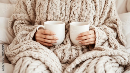 Wallpaper Mural Cozy Casual Lifestyle with a Warm Sweater, Two White Mugs, and Relaxing Vibes on a Soft, Comfortable Couch at Home During a Chill Day Torontodigital.ca