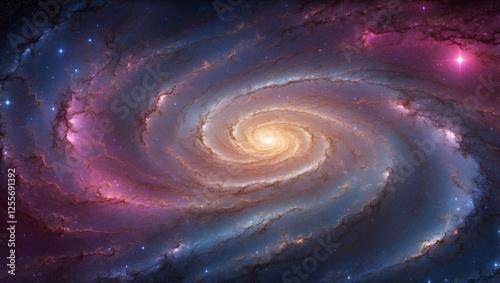 A Stunning Illustration of a Spiral Galaxy with Swirling Colors