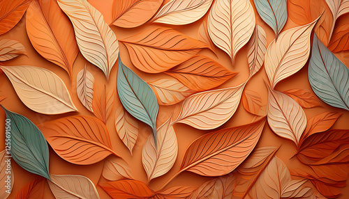 fragmented all rightleaves forming intricate patterns on a pastel orange floor