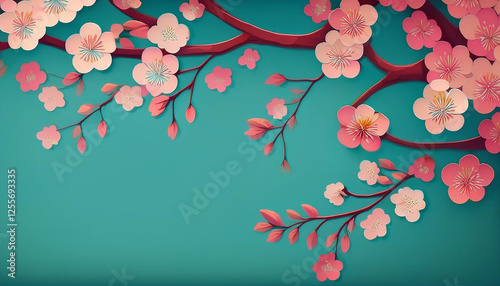 pretty spring cherry blossom branches on turquoise heritage simple design heritage