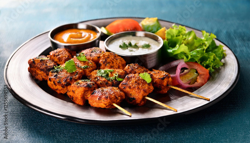chicken tikke or paneer tikka or soya chaap