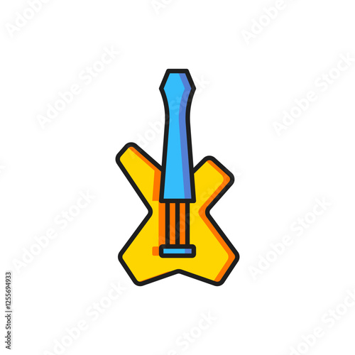 Color Electric bass guitar icon isolated on white background. Flat filled outline style with shadow. Vector