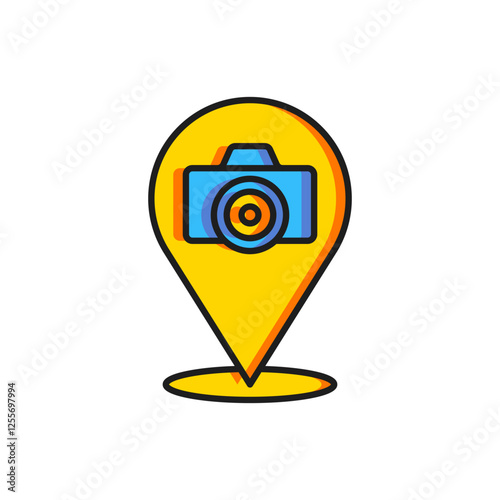 Color Photo camera icon isolated on white background. Foto camera. Digital photography. Flat filled outline style with shadow. Vector