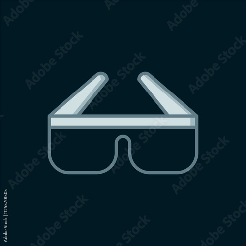 Line 3D cinema glasses icon isolated on black background. Flat filled outline style with shadow. Vector