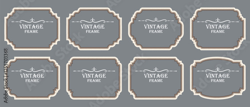 Set of luxury vintage frames. Old ornate labels, decorative vintage frame with Royal wedding insignia, sale sticker or invitation card. Isolated vector symbols 